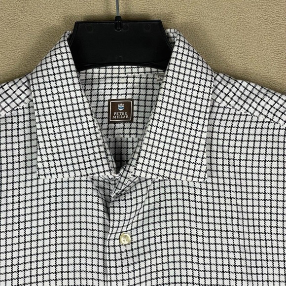Peter Millar Mens L Button Up Shirt White Striped Pocket Oversized Relaxed Fit - Picture 2 of 16